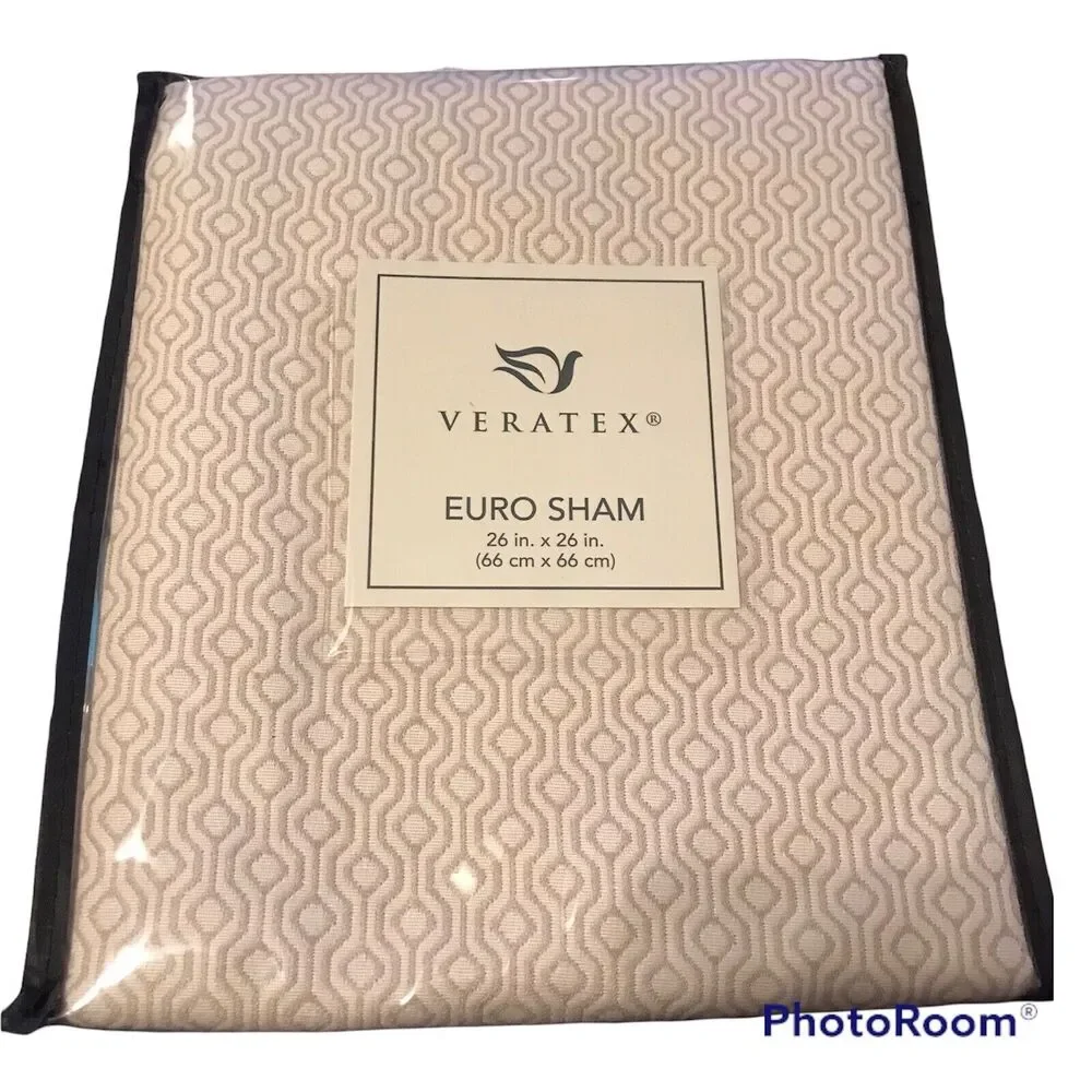 VERATEX Euro Sham Brielle 26X26 Reversible Velvet Trim Beige Tan GeometrIc NEW